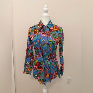 1960s/1970s Miss Holly Tropical Hawaiian Button Up Blouse Sz 6 Cherry Blossom